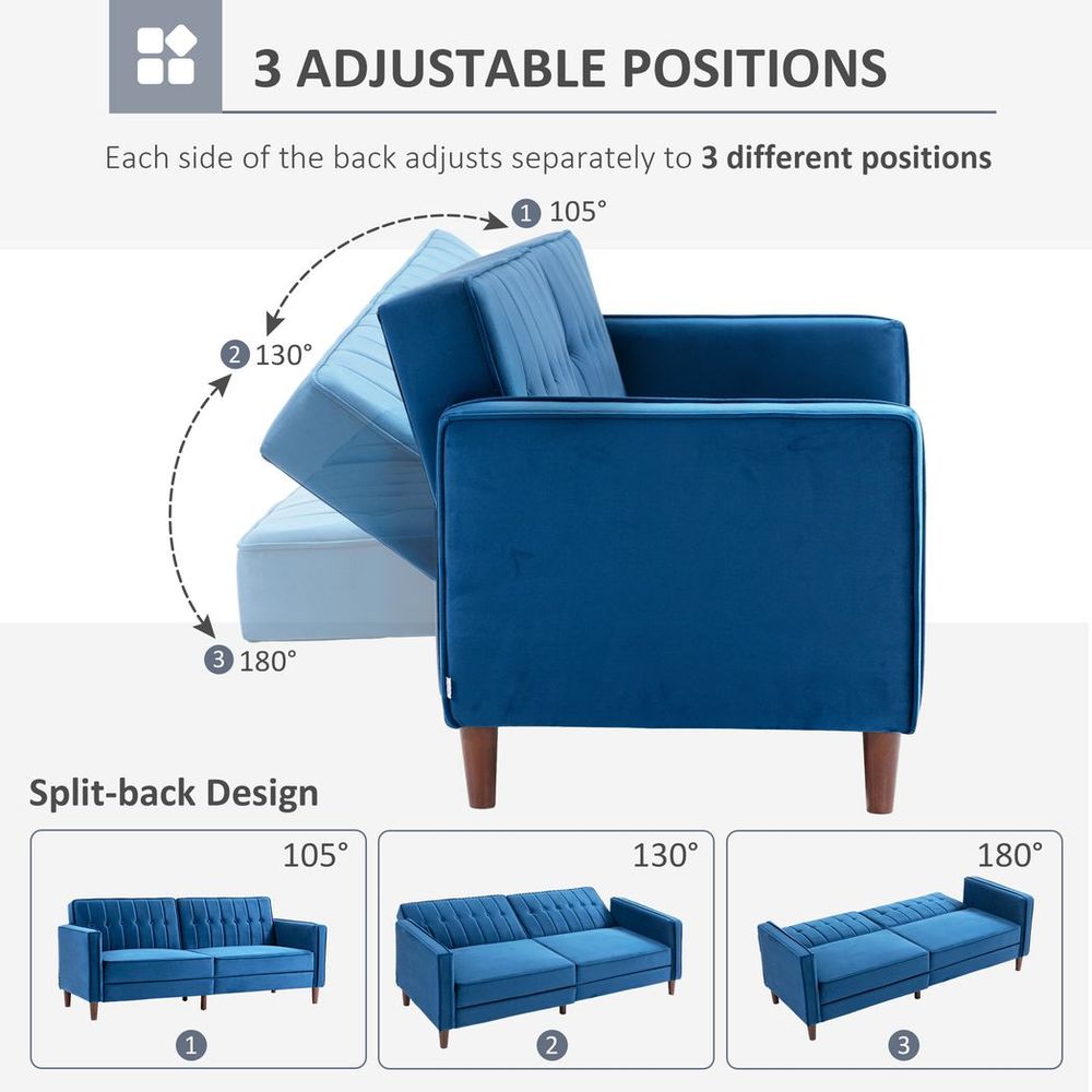 Convertible Velvet-Touch Tufted Futon Blue