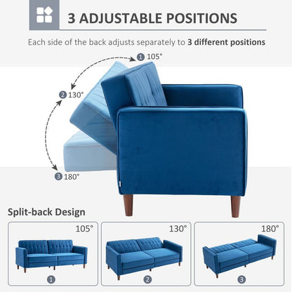 Convertible Velvet-Touch Tufted Futon Blue