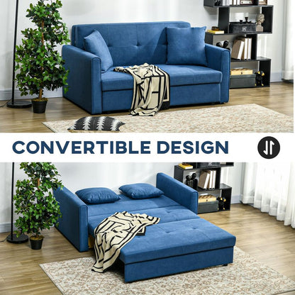 2 Seater Sofa Bed Convertible Bed Settee w/ 2 Cushions Storage Blue