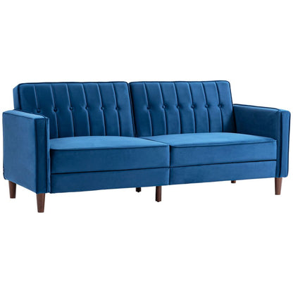 Convertible Velvet-Touch Tufted Futon Blue