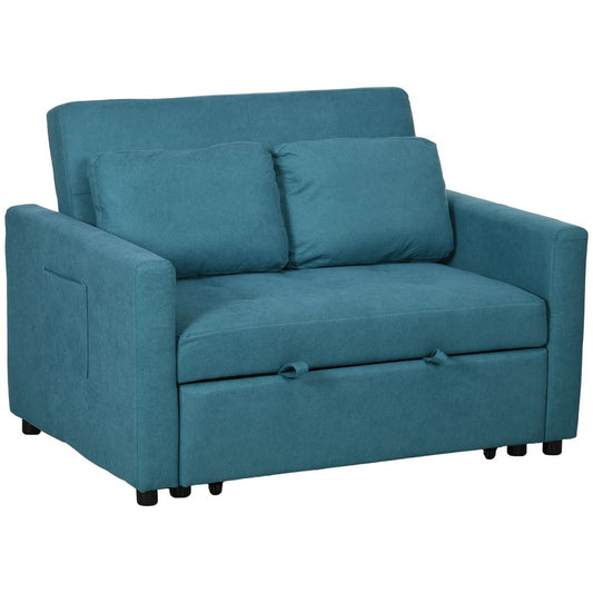 2 Seater Sofa Bed Convertible Bed Settee with Cushions, Pockets, Blue