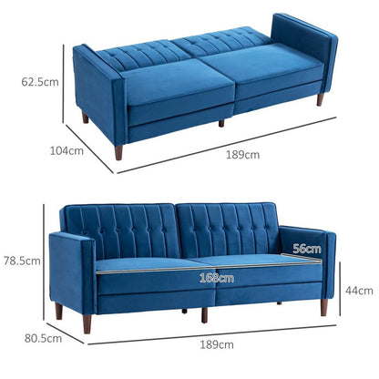 Convertible Velvet-Touch Tufted Futon Blue