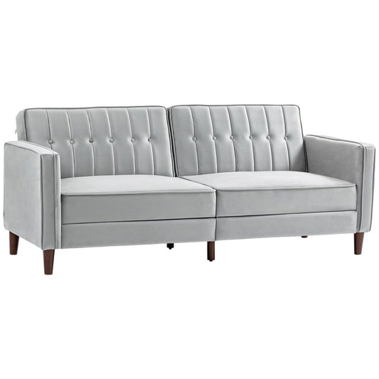 Convertible Sofa Futon Velvet-Touch Tufted Couch Sofa Bed Split Back Grey