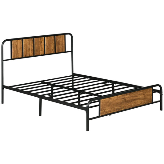 Double Bed Frame Steel Bed Base with Headboard 145 x 199cm Brown