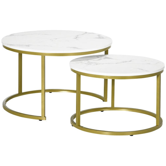 Marble Coffee Table Set of 2, Round Nest of Tables for Living Room