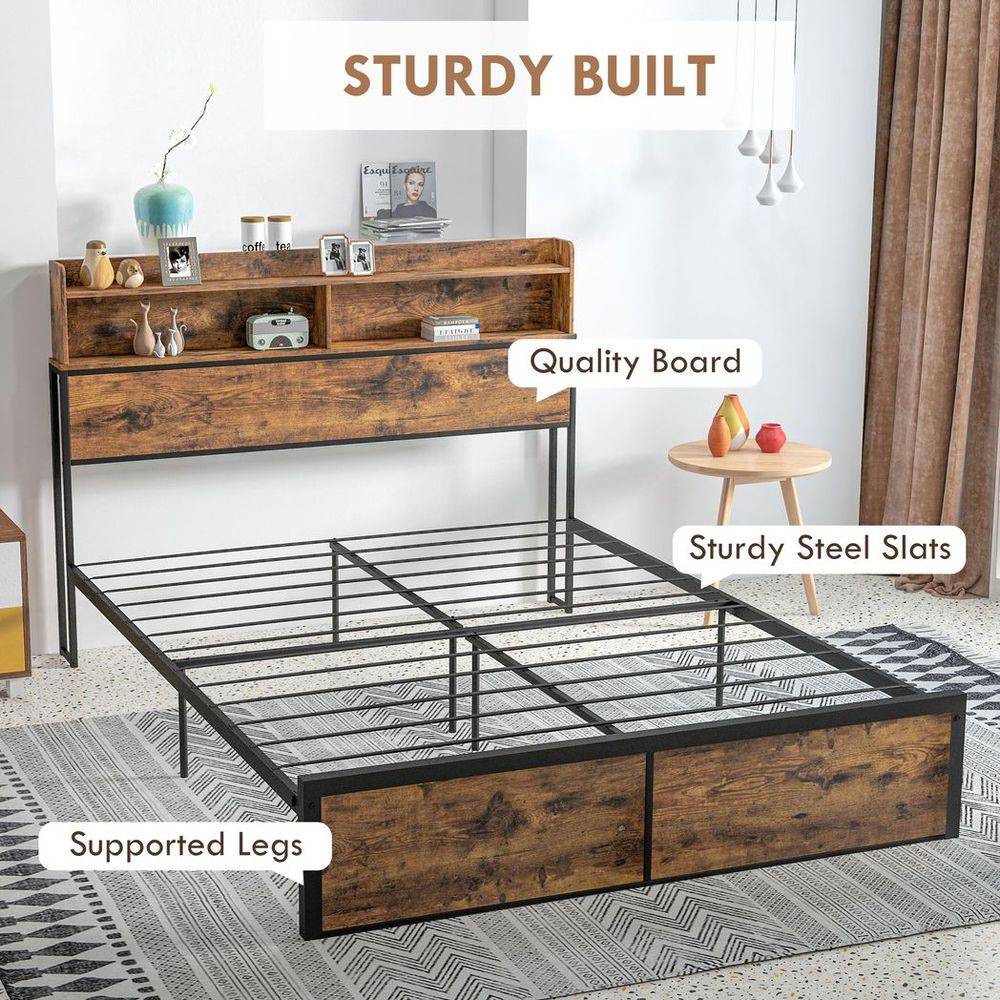 5.2FT King Bed Frame with Storage Headboard and Under Bed Storage