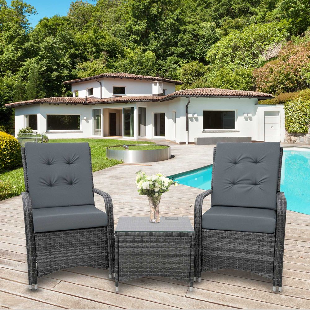 Rattan Garden Furniture 3 PCs Sofa Chair Table Bistro Set Wicker Weave