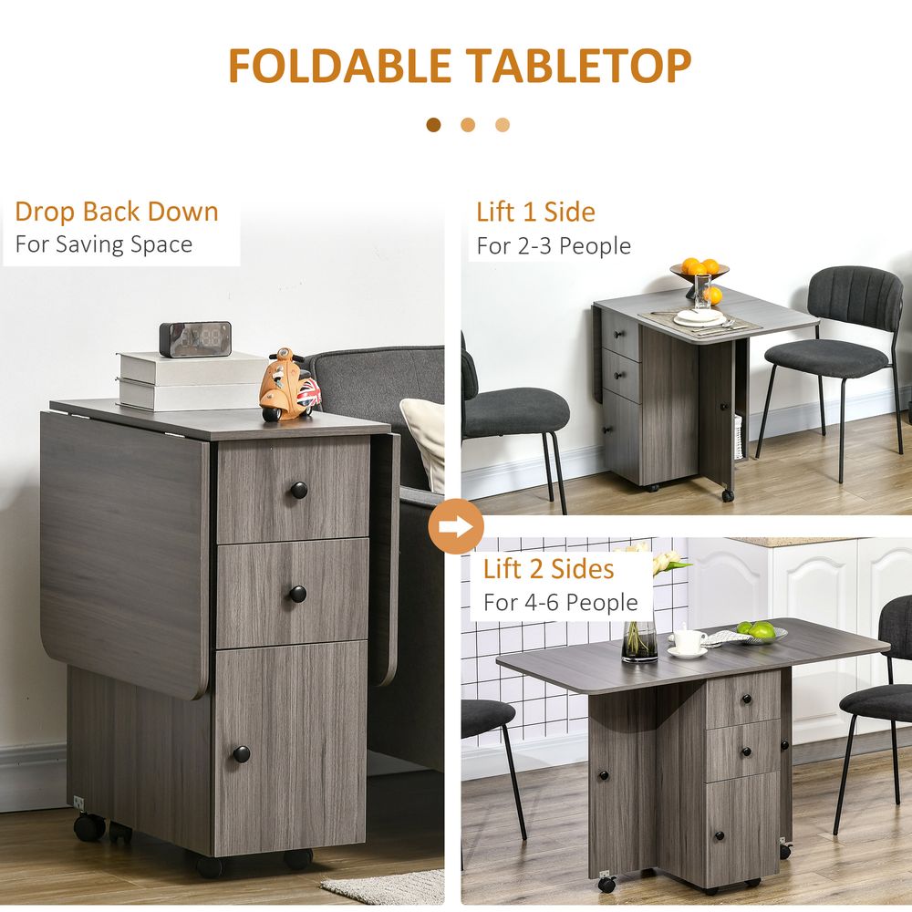 Folding Dining Table, Drop Leaf Table With Storage Drawers Grey