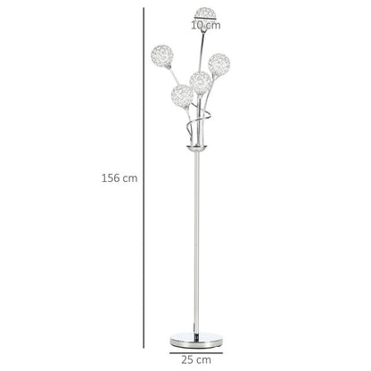 Crystal Floor Lamp for Living Room, 5 Light Upright Standing Lamp, Silver