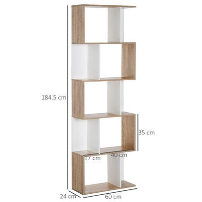 5-tier Display Shelving Storage Bookcase S Shape design Unit Natural