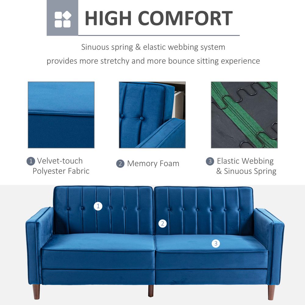 Convertible Velvet-Touch Tufted Futon Blue