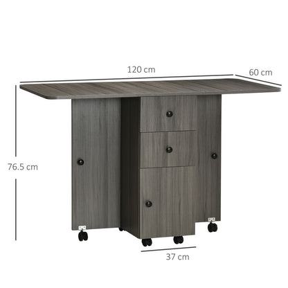 Folding Dining Table, Drop Leaf Table With Storage Drawers Grey