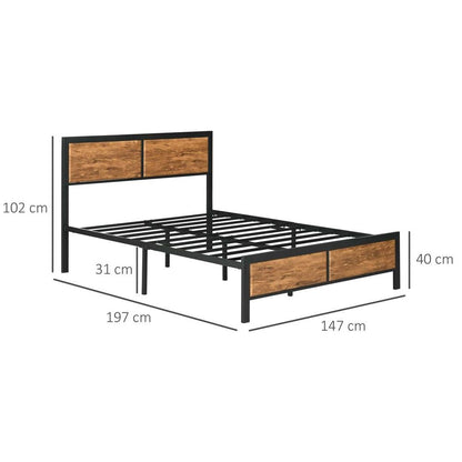 King Size Bed Frame Steel Bed Base with Headboard 160 x 207cm Brown