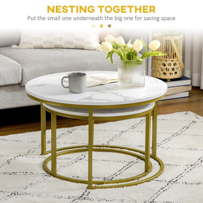 Marble Coffee Table Set of 2, Round Nest of Tables for Living Room