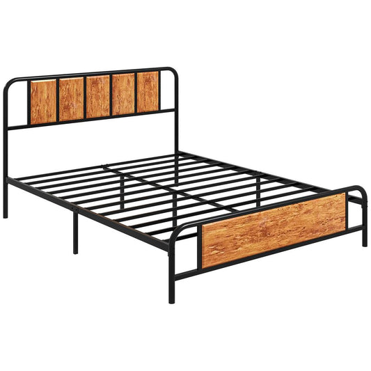 King Size Bed Frame Steel Bed Base with Headboard 160 x 207cm Brown