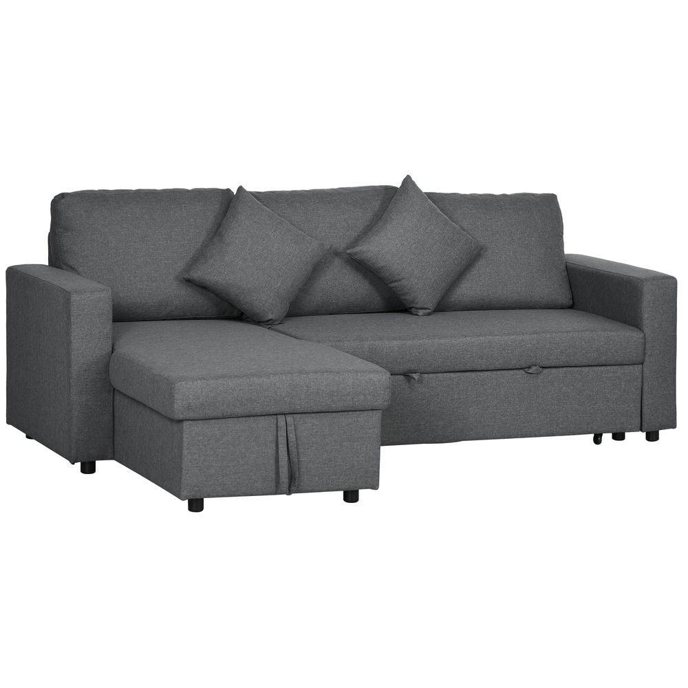 Corner Sofa Bed with Storage, 3 Seater Pull Out Sofa Bed, Dark Grey