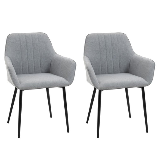 Set of 2 Dining Chairs Upholstered with Metal Legs, Light Grey