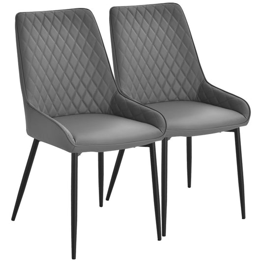 Set Of 2 Quilted PU Leather Dining Chairs w/ Metal Frame 4 Legs Grey