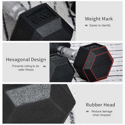 Hexagonal Dumbbells Kit Weight Lifting Exercise for Home Fitness 2x6kg