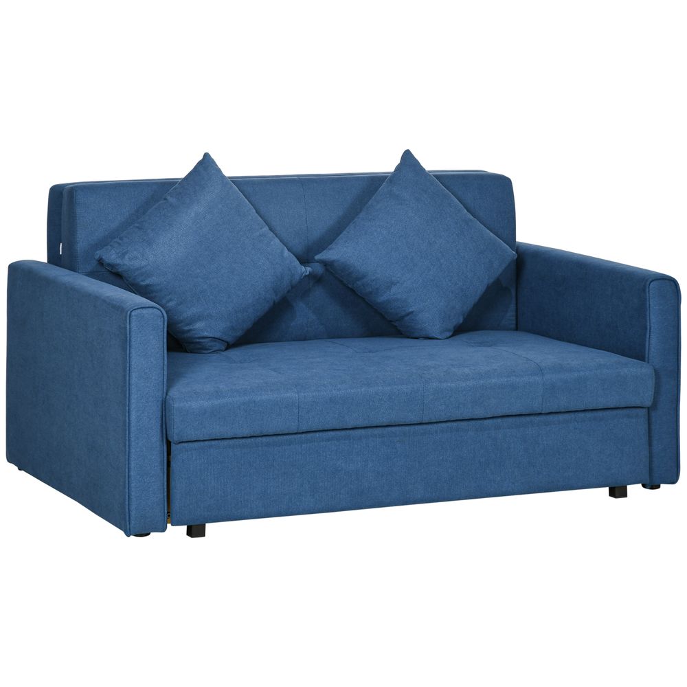 2 Seater Sofa Bed Convertible Bed Settee w/ 2 Cushions Storage Blue