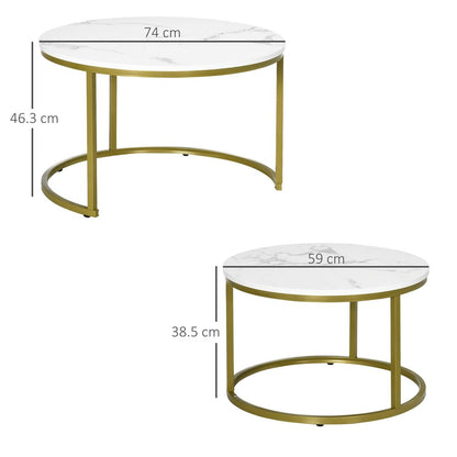 Marble Coffee Table Set of 2, Round Nest of Tables for Living Room